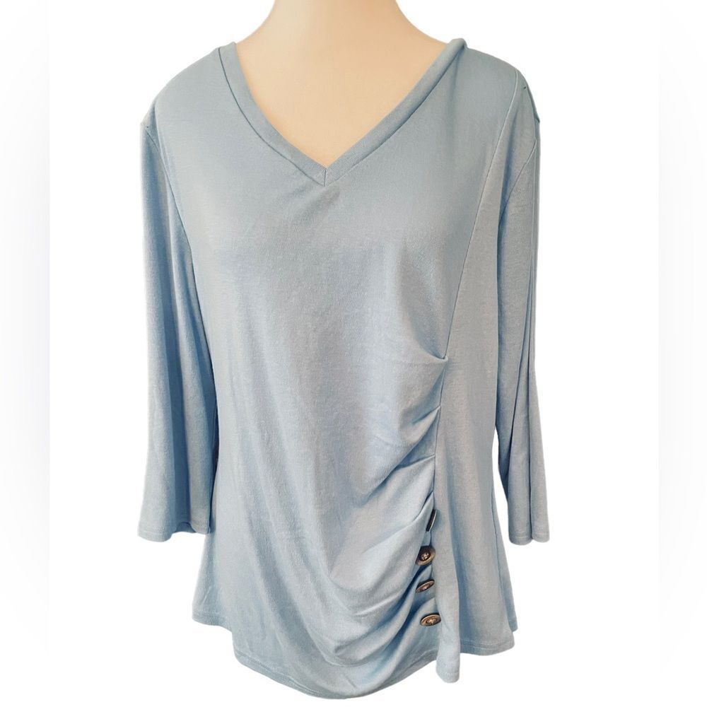 MUTED‎ BLUE POLYESTER LONG SLEEVE TOP WITH RUCHING BY ALLEGRA K, XL